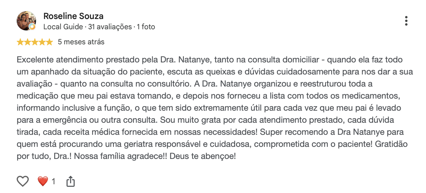 Avaliação no Google sobre atendimento atencioso e organização da medicação