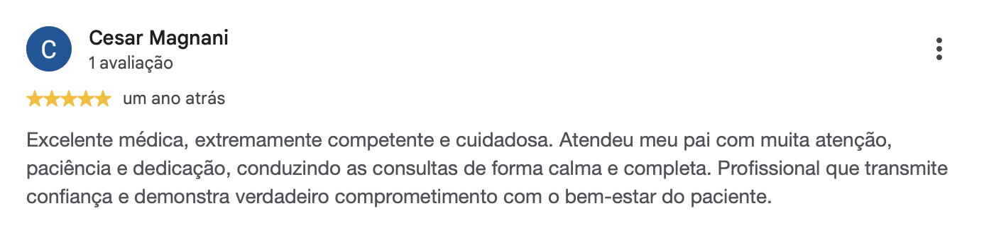 Avaliação no Google: atendimento impecável e muito atencioso